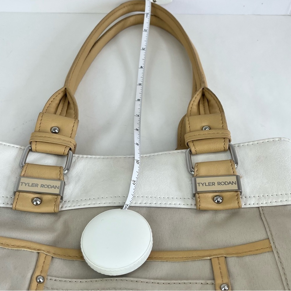 Tan Cream Tyler Rodan Bag Purse Large Pockets Magnette Closer Zipper Lined - Picture 5 of 16